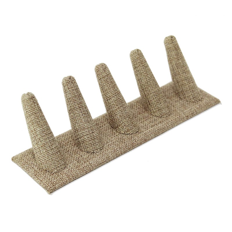 MOOCA 2 Pcs Set Ring Organizer for Showcase Display Drawer 5 Long Ring Storage Holder Jewelry Display Stands Showcase Jewelry Storage Counter, Burlap, 8 W x 2 1/8 D x 2 1/2 H in - Image 5